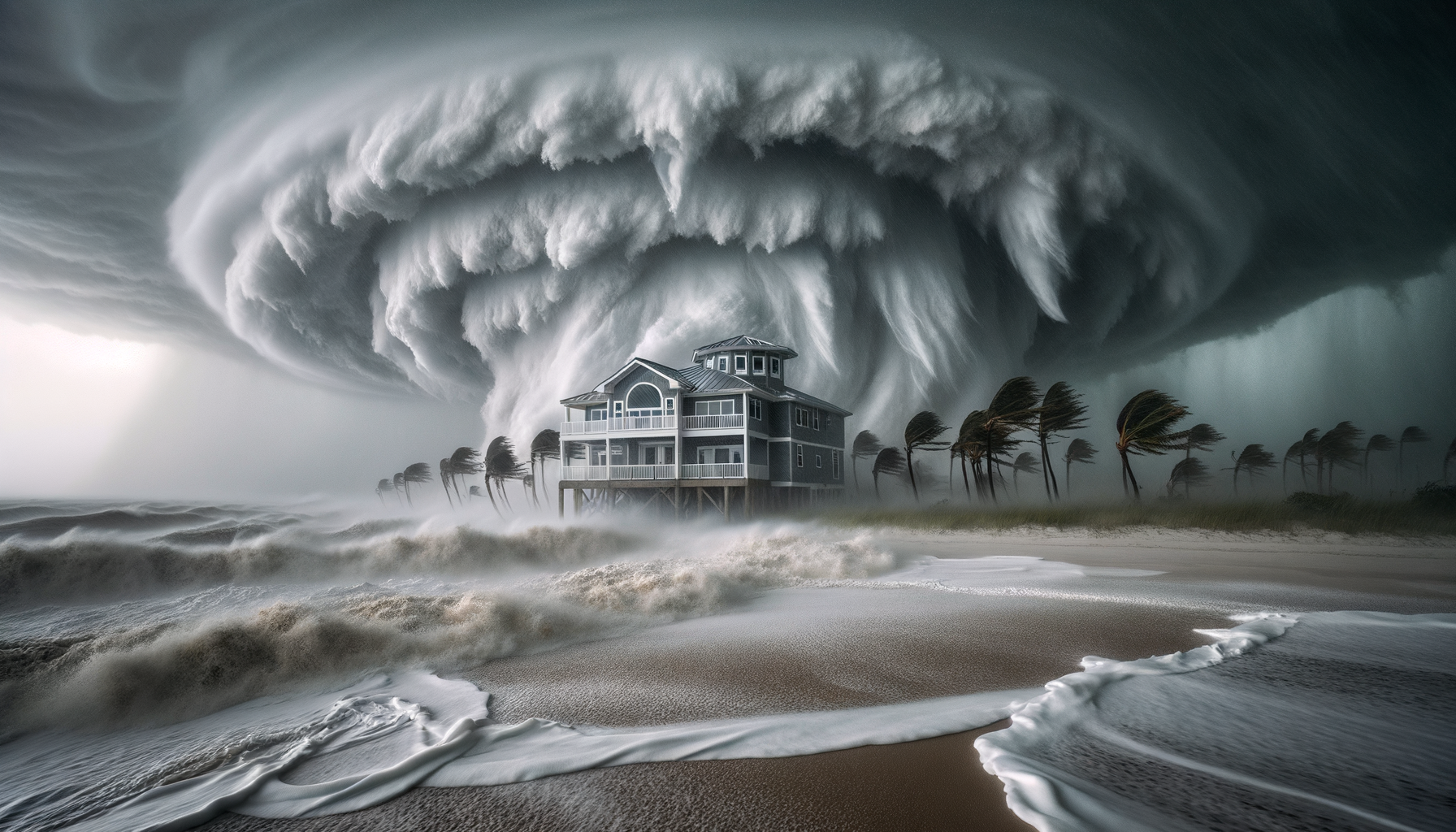 Florida beach home during hurricane storm.